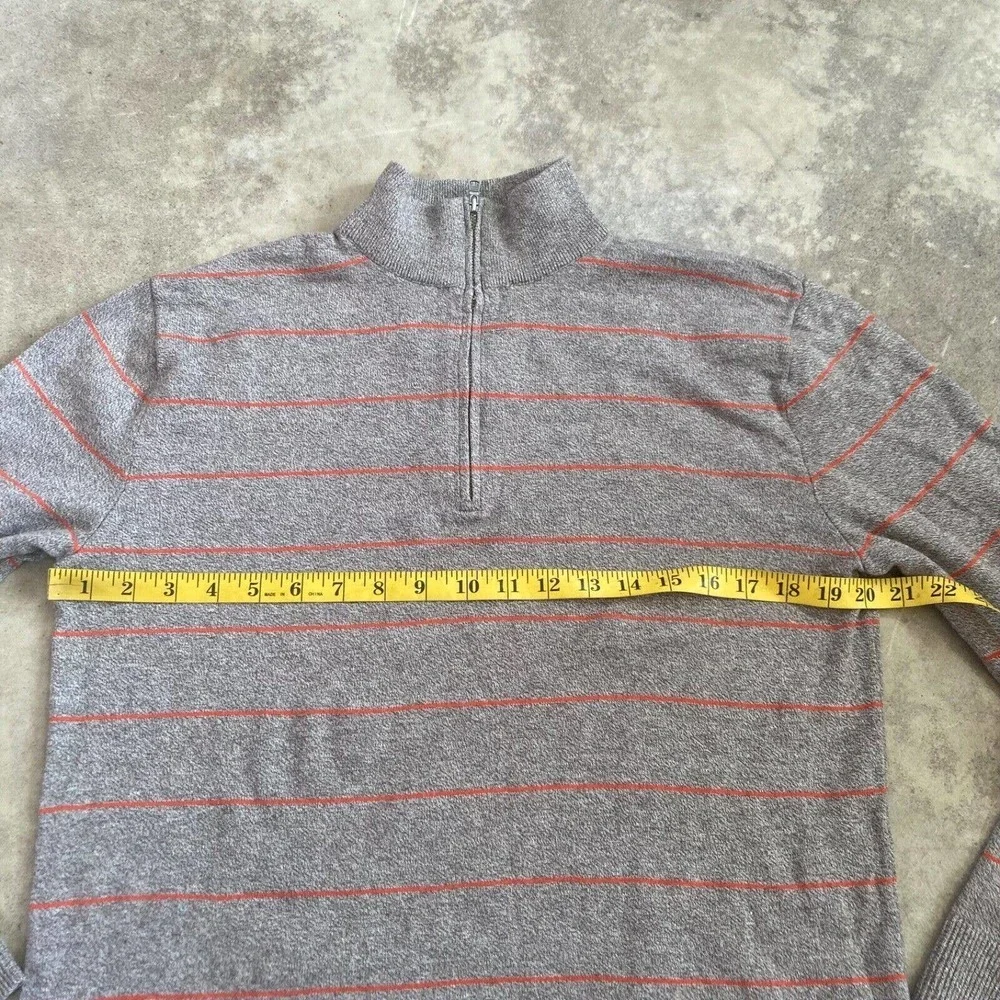 Banana Republic Sweater Men Medium Gray 1/4 Zip Pullover Orange Stripe Cotton‎